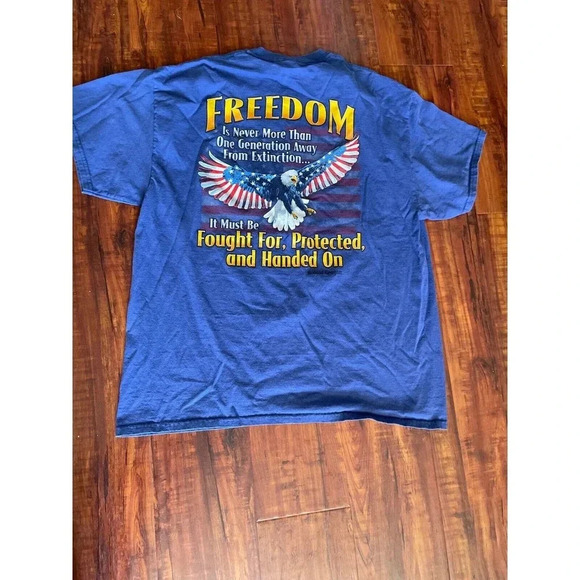 Freedom Mens T Shirt Sz XL Ronald Reagan Eagle Flag USA Patriotic America Blue - Picture 6 of 10
